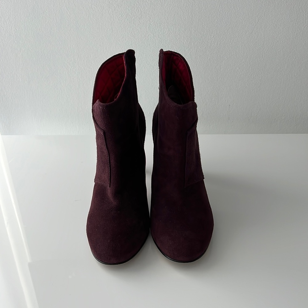 Sigerson Morrison Unity Suede Ankle Boots with red lining